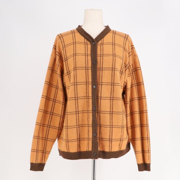 CALVIN KLEIN VINTAGE 80s Wool Silk Angora Windowpane Plaid Cardigan Sweater Sz M - Picture 1 of 6